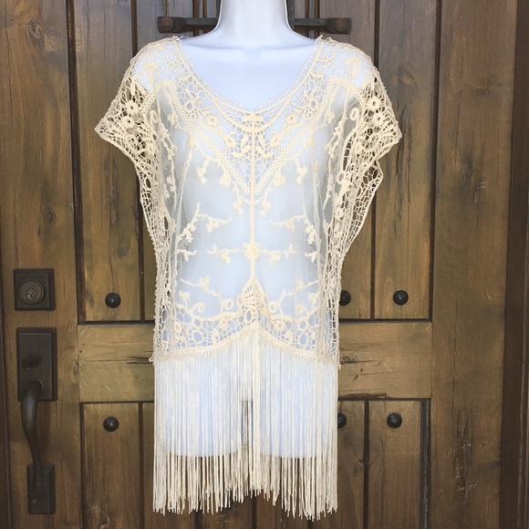 —SOLD—Iris Boho Crochet Mesh Fringe Top S M L XL - Picture 2 of 6